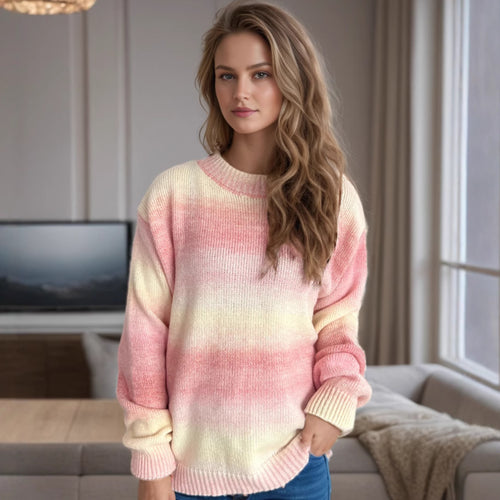 Damen lässiger Pullover mit sanften Farbverlauf und Rundhalsausschnitt Heidi-Mode