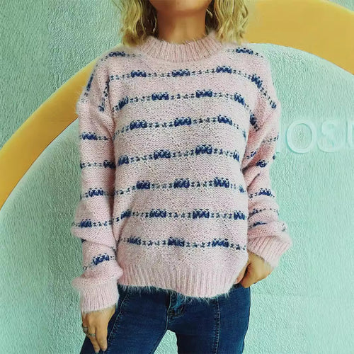 Damen Pullover mit weichem Mohair-Material und modernem Streifenmuster Heidi-Mode