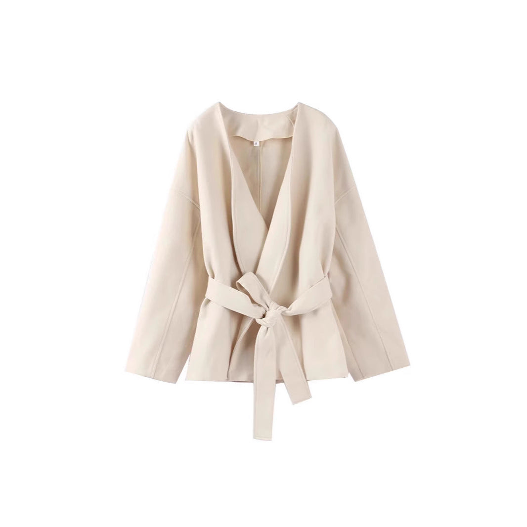 Damen modische Wickeljacke mit Gürtel und weiten Ärmeln Heidi-Mode