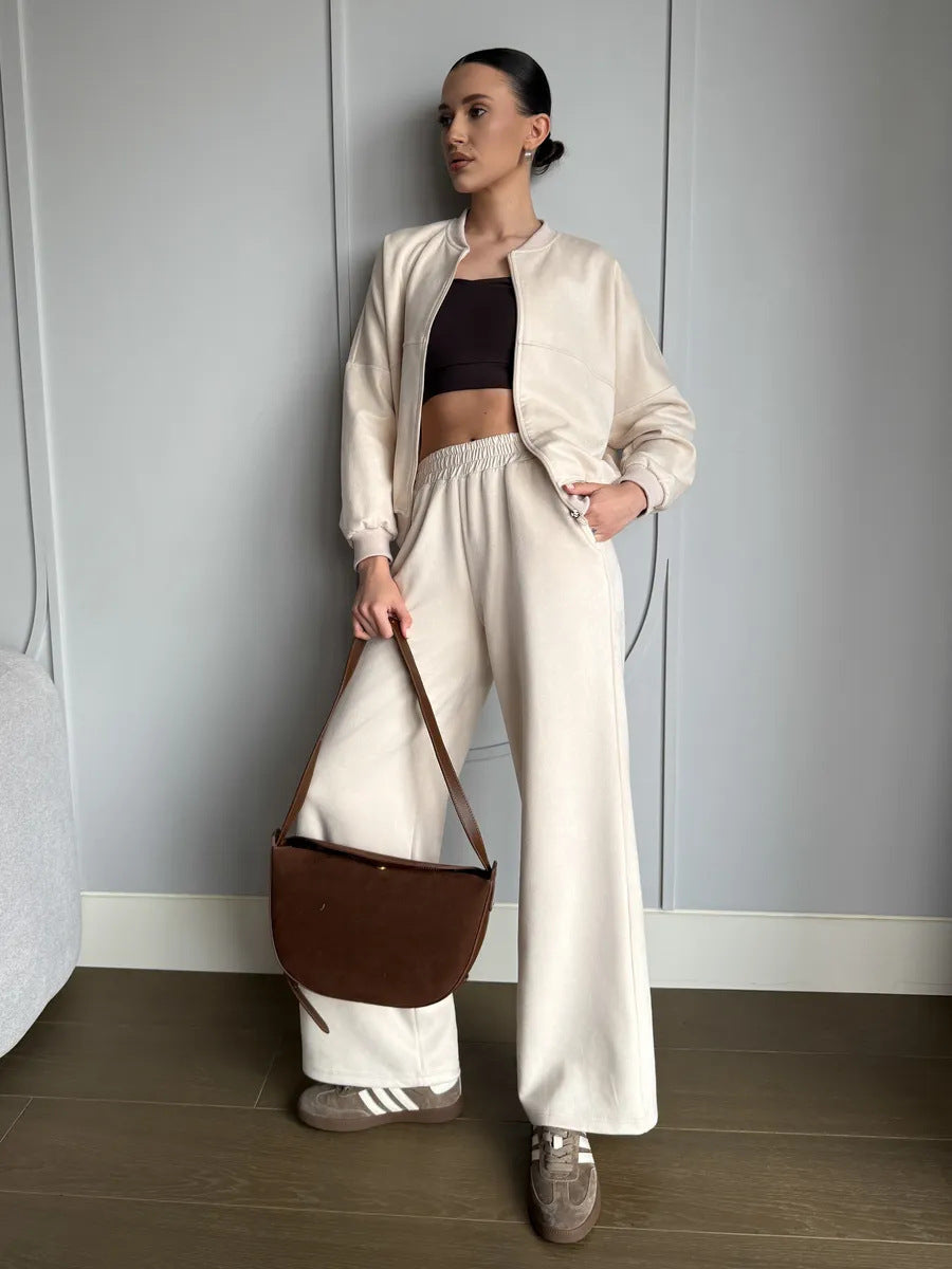 Damen Sportliche Loungewear-Jacke und weite Hose mit elastischem Bund Heidi-Mode