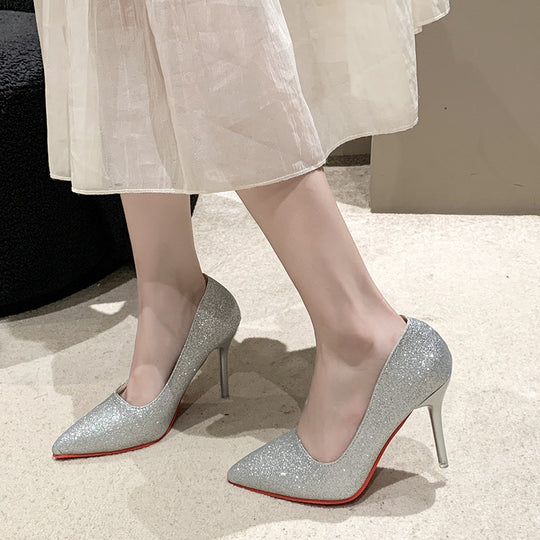 Damen Glitzernde High Heels mit elegantem spitzem Design und rutschfestem Fußbett Heidi-Mode