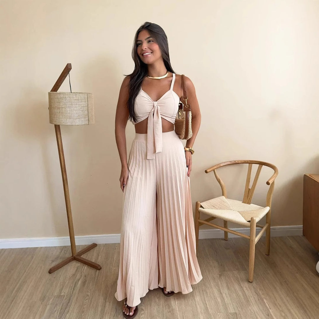 Damen Plissierte weite Hose mit Bindegürtel Heidi-Mode