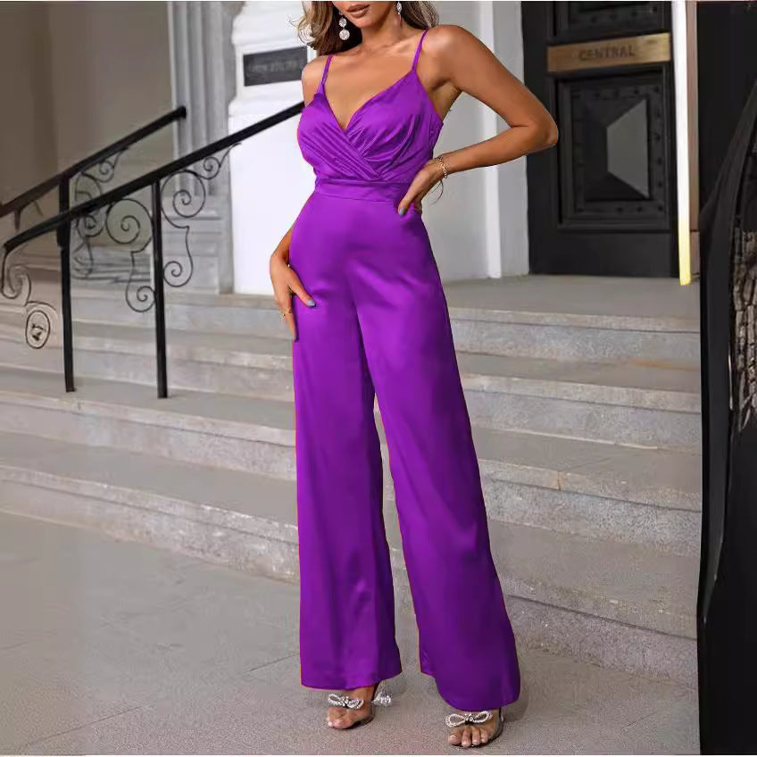 Damen eleganter Overall mit taillierter Drapierung und feinen Trägern Heidi-Mode