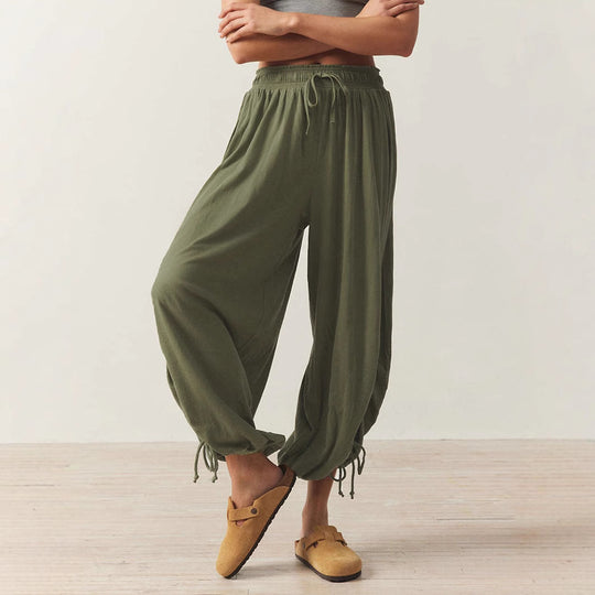 Damen Lockere Haremshose mit elastischem Bund und Kordelzug Heidi-Mode