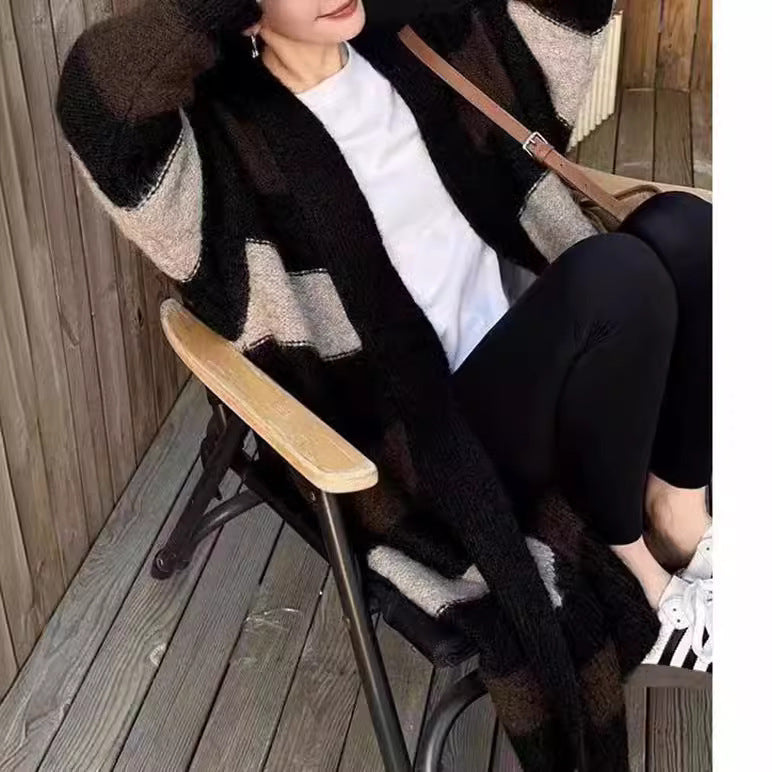Damen Langer Strickcardigan mit geometrischem Muster Heidi-Mode