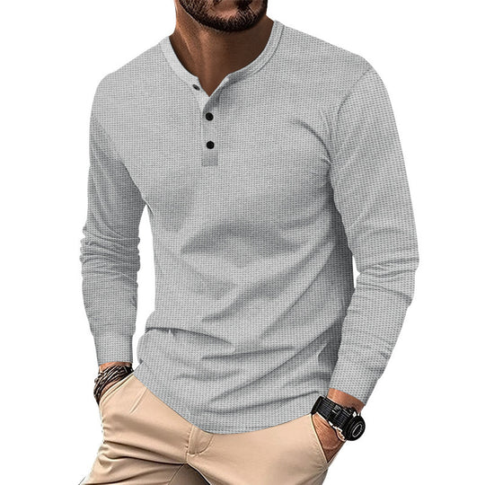 Herren Langarm-Henley-Shirt aus atmungsaktivem Strukturstoff Heidi-Mode