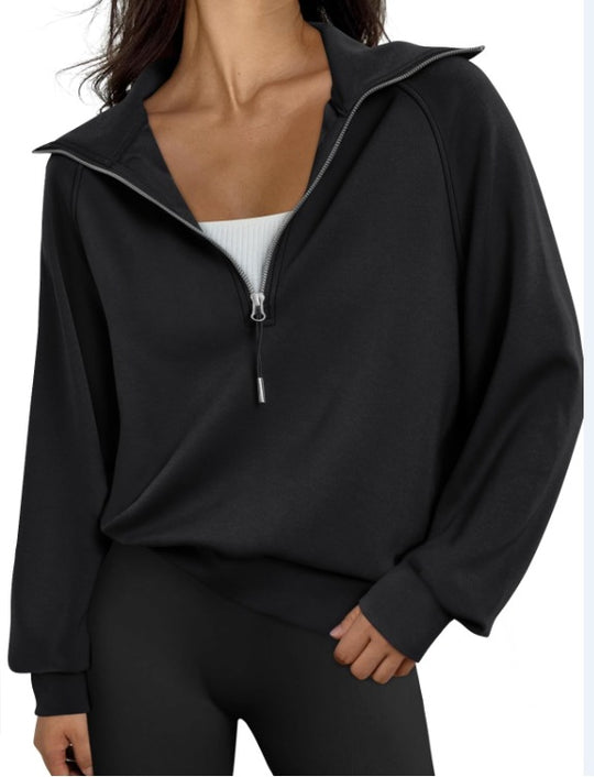 Damen lässiger Sweatpullover mit hohem Kragen und Reißverschluss Heidi-Mode