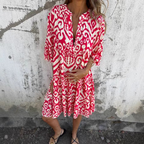 Damen lässiges Strandkleid mit lockerer Passform und schickem Druck Heidi-Mode