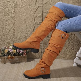 Damen Overknee-Stiefel aus weichem Wildleder mit dekorativem Schnallen-Detail Heidi-Mode