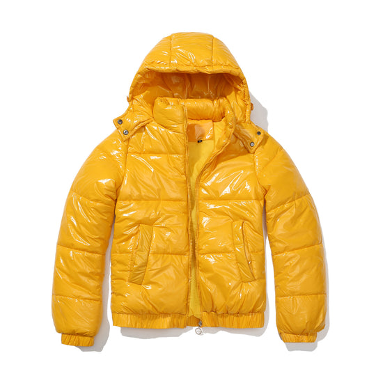 Damen glänzende Steppjacke mit abnehmbarer Kapuze Heidi-Mode