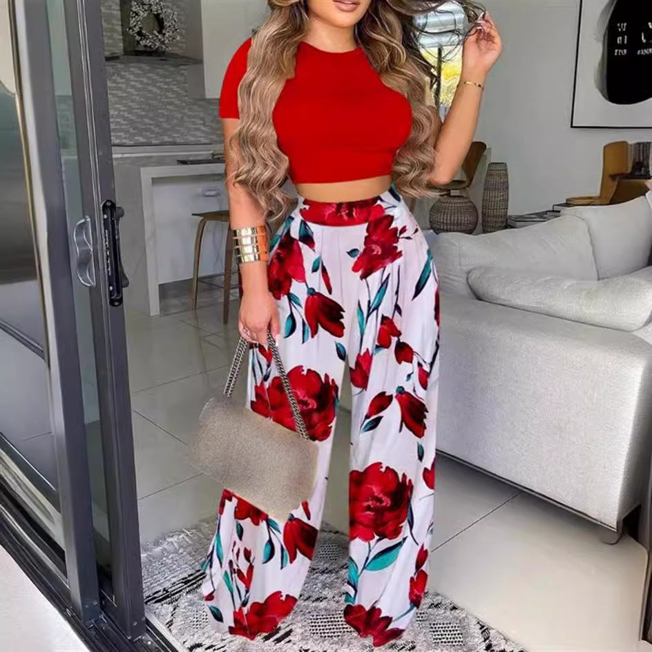 Damen kombiniertes Set mit lässigem cropped Oberteil und weit geschnittener Hose Heidi-Mode