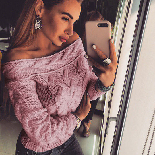 Damen lässiger Strickpullover mit romantischem Zopfmuster Heidi-Mode