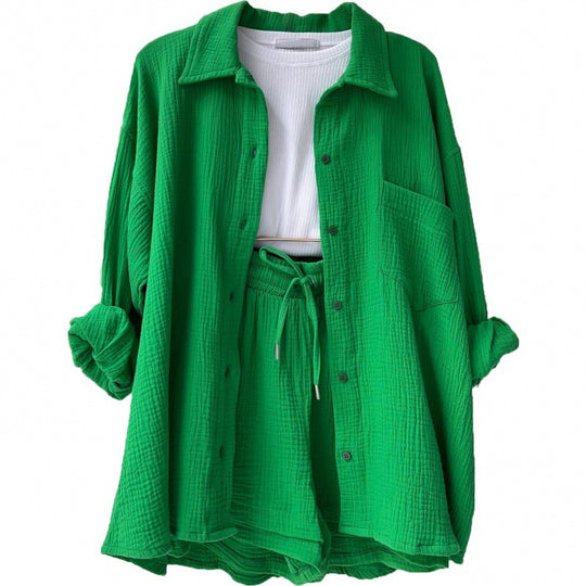 Damen lässige Oversized-Hemdjacke mit Gürtel Heidi-Mode