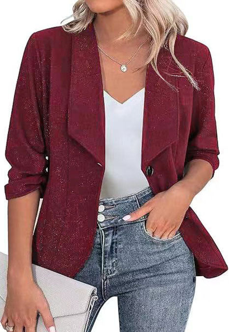 Damen Glitzer Blazerjacke mit femininer Silhouette und elegantem Revers Heidi-Mode