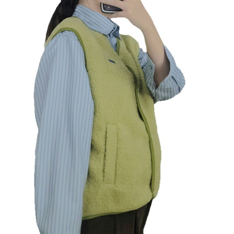 Damen Weiche und lässige Teddyweste mit seitlichen Taschen Heidi-Mode