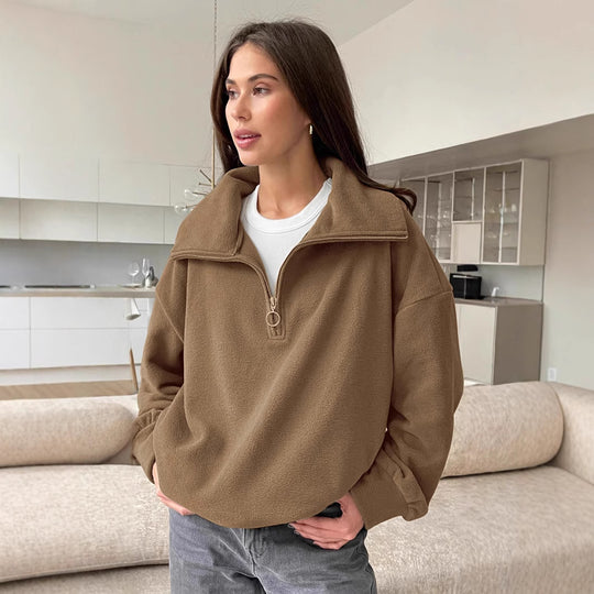 Damen Fleece-Pullover mit Stehkragen und praktischem Reißverschluss Heidi-Mode