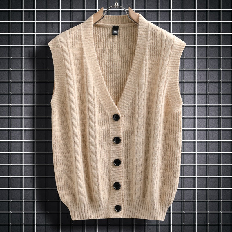 Herren ärmellose Strickjacke mit Zopfmuster und Knopfdetails Heidi-Mode