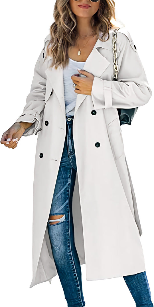 Damen Klassiker Trenchcoat mit Taillengürtel und tiefen Taschen Heidi-Mode