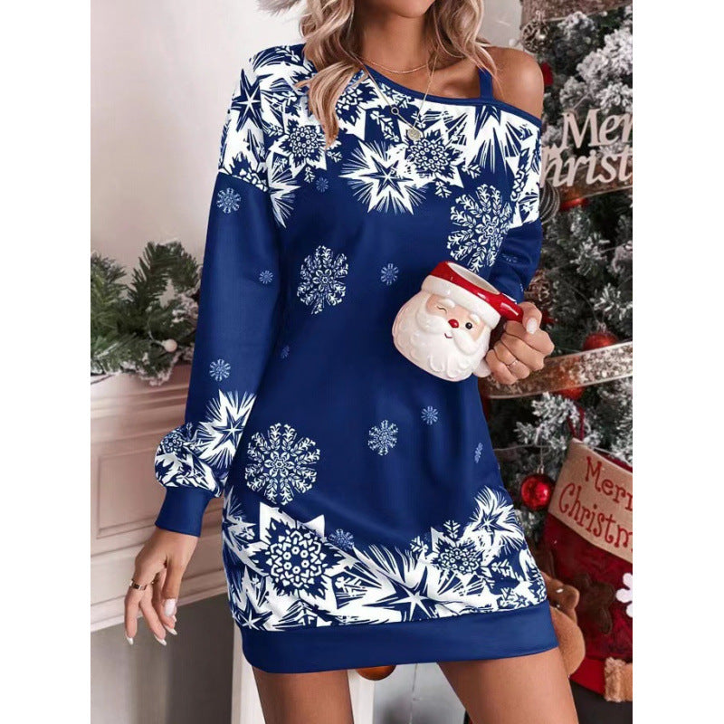 Damen Winterliches Weihnachtskleid mit verspieltem Schneeflocken-Muster Heidi-Mode