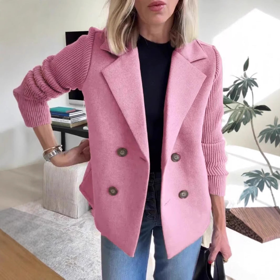 Damen Modische Doppelreihige Blazerjacke mit strukturierten Ärmeln Heidi-Mode