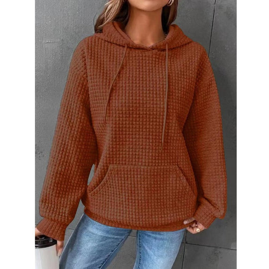 Damen Waffelstruktur Hoodie mit Kängurutasche und lässigem Schnitt Heidi-Mode