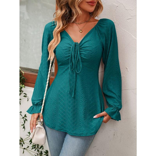 Damen Blusenshirt mit V-Ausschnitt und bindbarem Detail Heidi-Mode