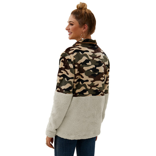Damen warme Fleecejacke im Camouflage-Design mit hohem Kragen Heidi-Mode
