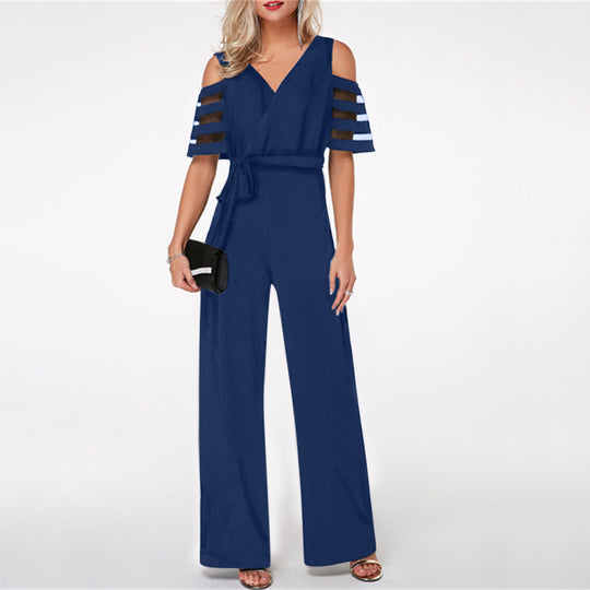 Damen Eleganter Jumpsuit mit transparenten Ärmel-Details und Taillengürtel Heidi-Mode
