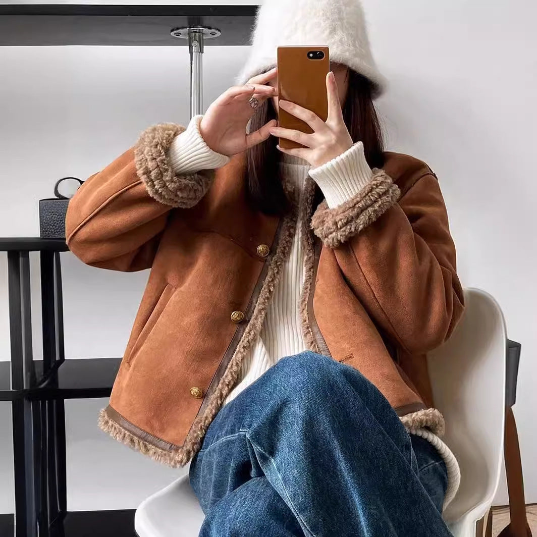 Damen Kunstlederjacke mit kuscheligem Teddyfutter Heidi-Mode