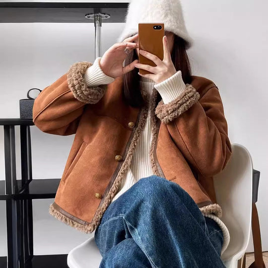Damen Kunstlederjacke mit kuscheligem Teddyfutter Heidi-Mode
