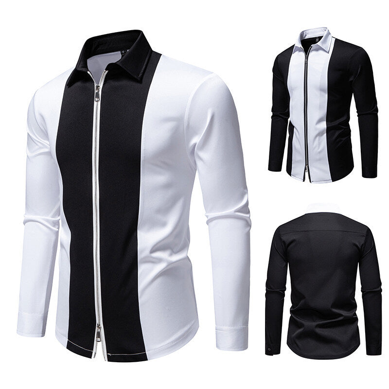 Herren modisches Langarmshirt mit stylischem Stehkragen und kontrastierenden Paspeln Heidi-Mode
