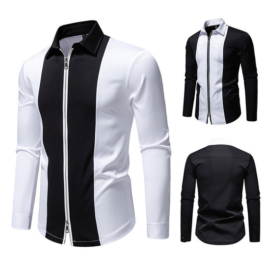 Herren modisches Langarmshirt mit stylischem Stehkragen und kontrastierenden Paspeln Heidi-Mode