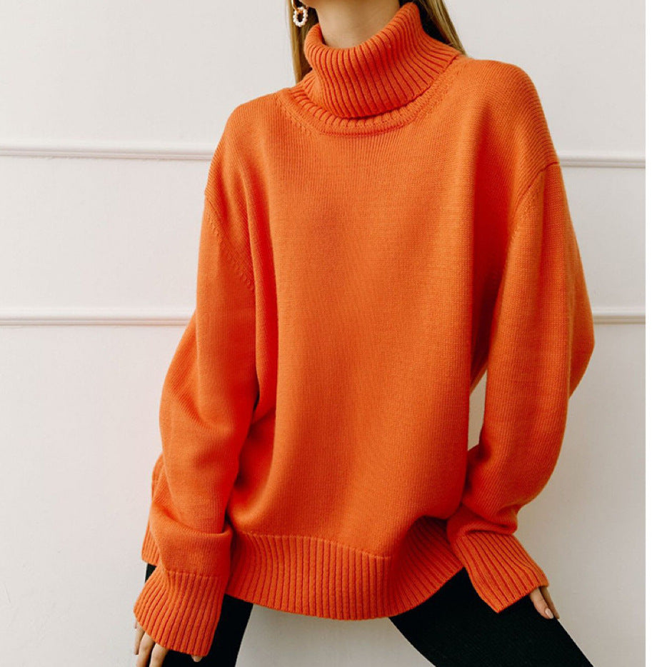 Damen Oversized Rollkragenpullover mit Rippstruktur Heidi-Mode