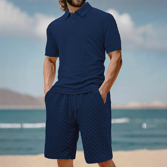 Herren elegantes Sport-Set mit strukturierter Oberfläche und bequemem Kurzarm-Polo Heidi-Mode
