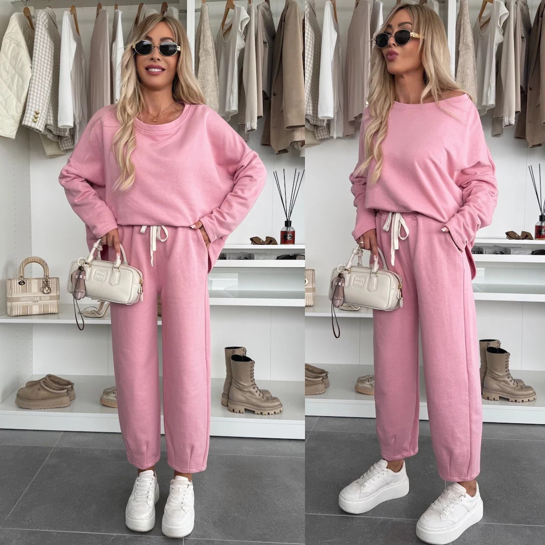 Damen elegantes Freizeit-Lounge-Set aus weicher Baumwolle mit Gummizug Heidi-Mode