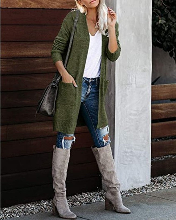 Damen Lange Strickjacke mit offenem Schnitt und lässigem Design Heidi-Mode