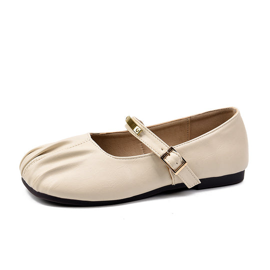 Damen elegante Mary Janes mit modischem Riemchen und feiner Faltenstruktur Heidi-Mode