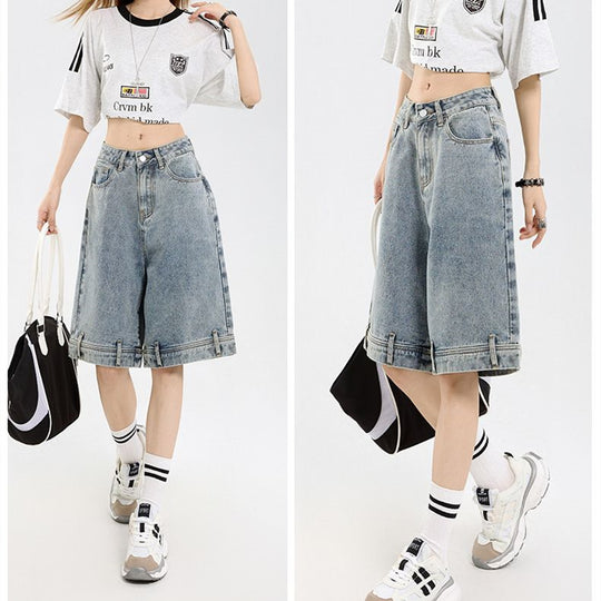 Damen klassische Denim-Shorts mit weitem Bein Heidi-Mode