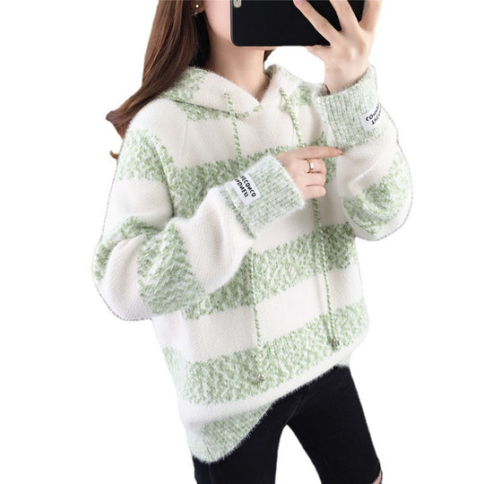 Damen Freizeit Hoodie mit strukturiertem Streifenmuster und Kordelzug Heidi-Mode