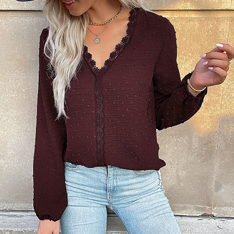 Damen Bluse mit feinen Strukturdetails und romantischem Spitzeneinsatz Heidi-Mode