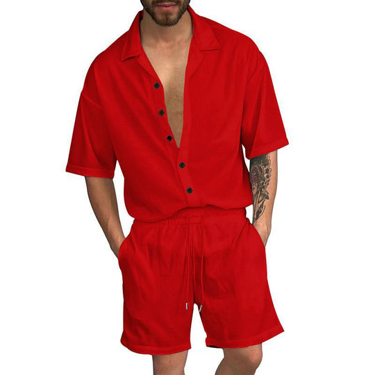 Herren Freizeit-Set mit lässigem Kurzarmhemd und elastischen Shorts Heidi-Mode