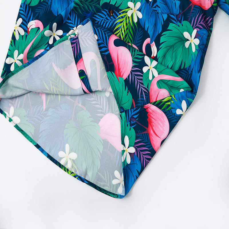 Herren Kurzarmhemd mit lebendigem Flamingo-Muster und atmungsaktiver Baumwolle Heidi-Mode
