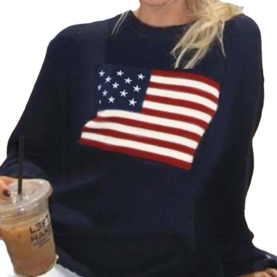 Damen Strickpullover mit amerikanischem Flaggenmotiv Heidi-Mode