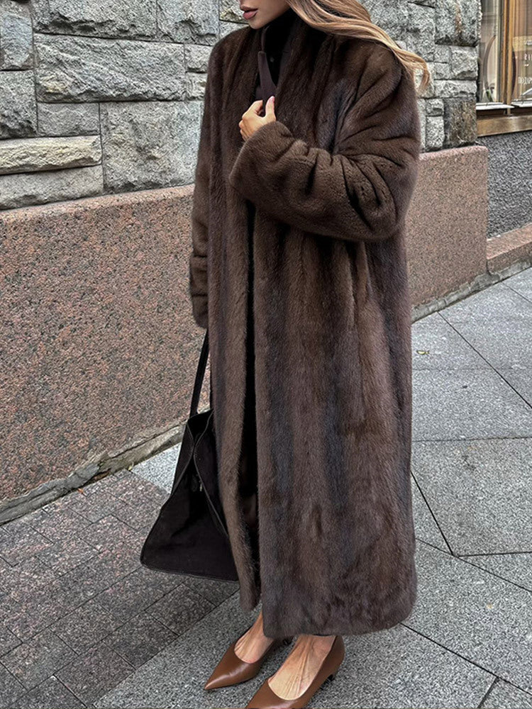 Damen Eleganter und flauschiger Langmantel aus Kunstfell Heidi-Mode