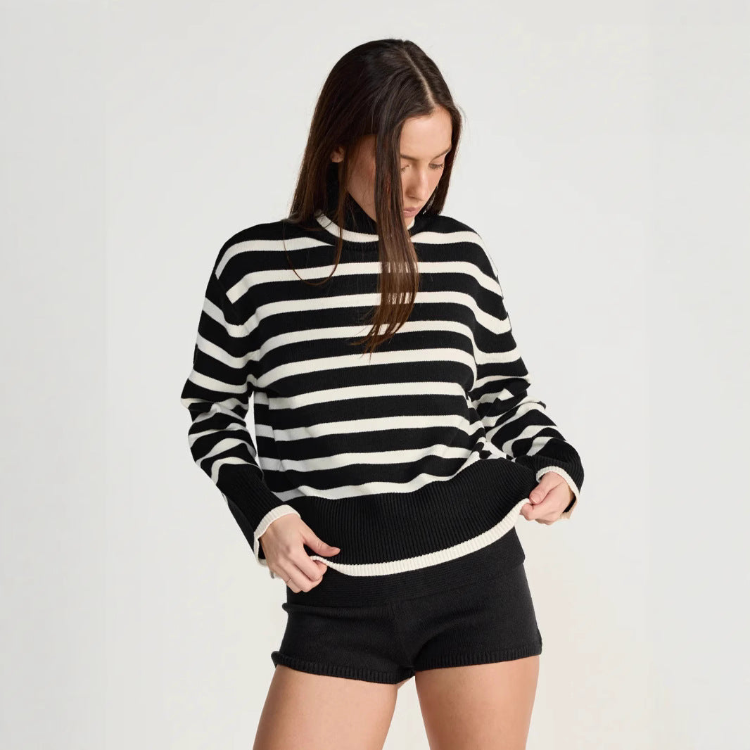 Damen gestreifter Rollkragenpullover mit lässigem Schnitt Heidi-Mode
