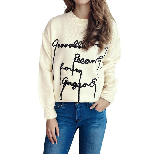 Damen lässiger Pullover mit kreativem Schriftzug Heidi-Mode