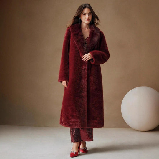 Damen Luxus Kunstpelz-Mantel mit elegantem Revers Heidi-Mode