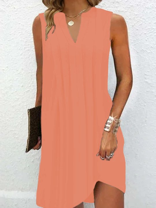 Damen elegantes, ärmelloses Kleid mit V-Ausschnitt und asymmetrischem Saum Heidi-Mode