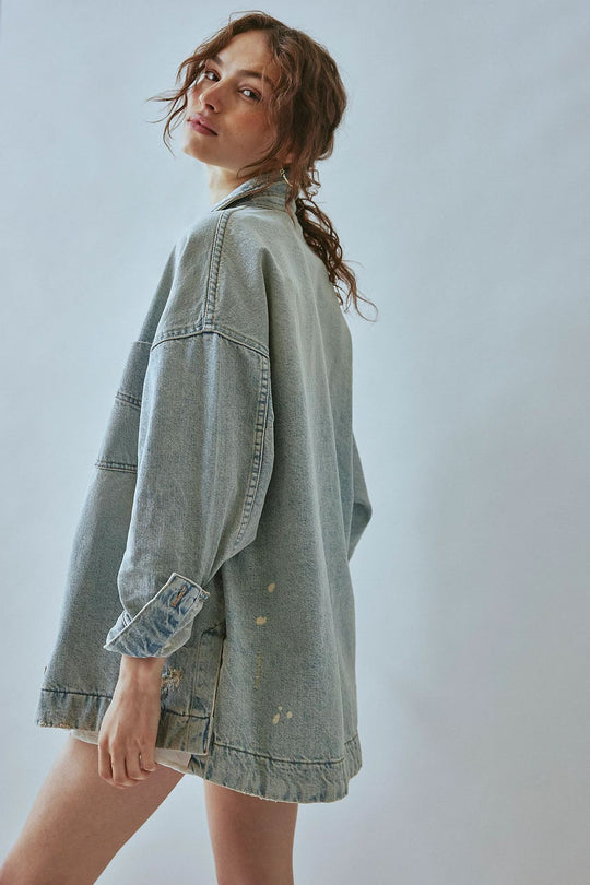 Damen lässige Oversized Jeansjacke mit großen Taschen Heidi-Mode