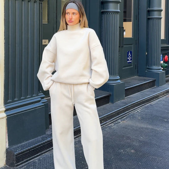 Damen Lässiges und gemütliches Travel-Set mit hohem Kragen und weitem Schnitt Heidi-Mode